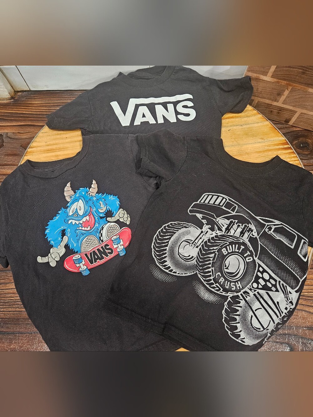 Vans Kids 3T Black Logo & Graphic Tee Monster & Monster Truck Designs